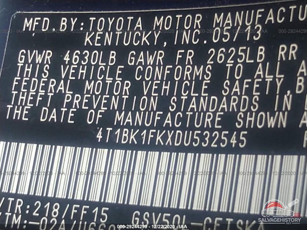 4T1BK1FKXDU532545 2013 TOYOTA CAMRY photo no. 9