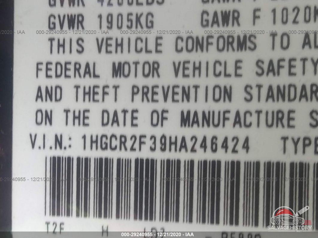 1HGCR2F39HA246424 2017 HONDA ACCORD SEDAN photo no. 9