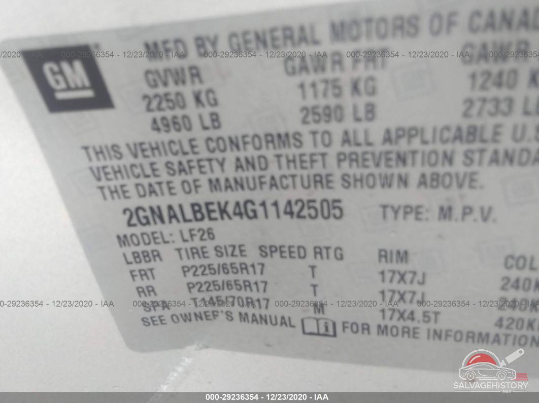 2GNALBEK4G1142505 2016 CHEVROLET EQUINOX photo no. 9