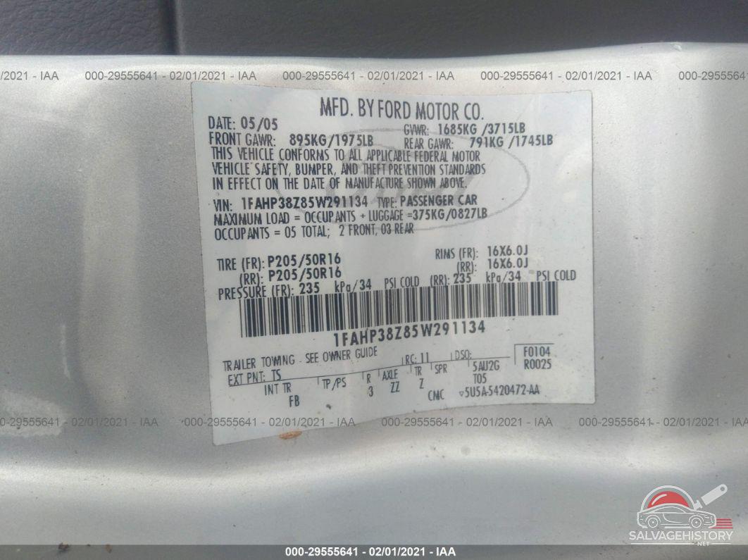 1FAHP38Z85W291134 2005 FORD FOCUS photo no. 9