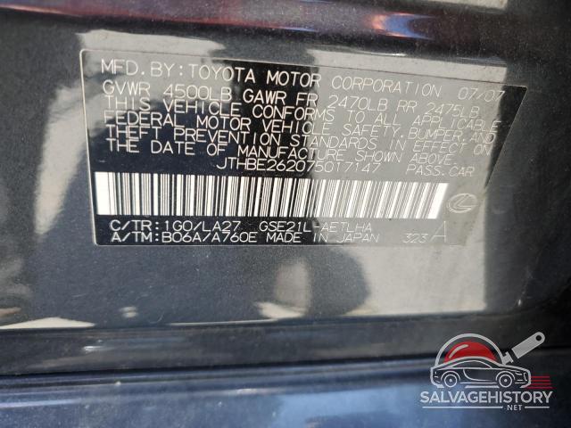 JTHBE262075017147 2007 LEXUS IS photo no. 12