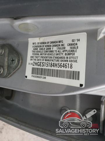 2HGES15184H564618 2004 HONDA CIVIC photo no. 12