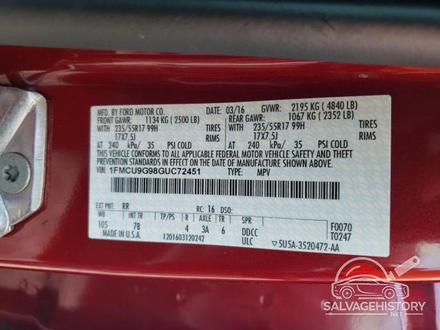 1FMCU9G98GUC72451 2016 FORD ESCAPE photo no. 13