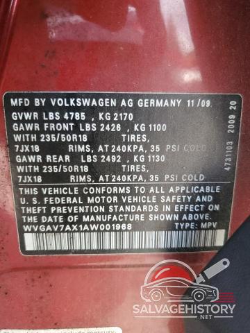 WVGAV7AX1AW001968 2010 VOLKSWAGEN TIGUAN photo no. 13