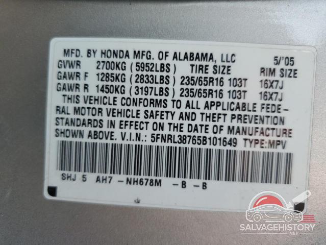 5FNRL38765B101649 2005 HONDA All Models photo no. 13