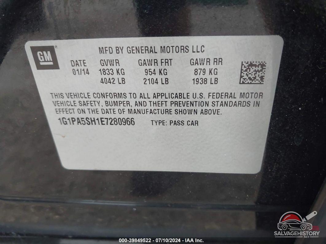 1G1PA5SH1E7280966 2014 CHEVROLET CRUZE photo no. 9