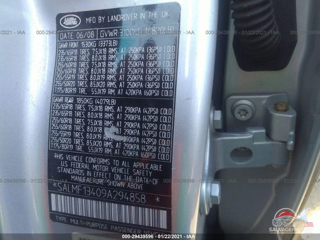 SALMF13409A294858 2009 LAND ROVER RANGE ROVER photo no. 9