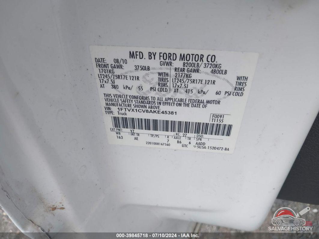 1FTVX1CV8AKE45381 2010 FORD F-150 photo no. 9