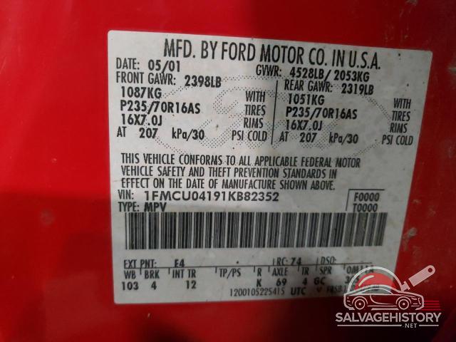 1FMCU04191KB82352 2001 FORD ESCAPE photo no. 12