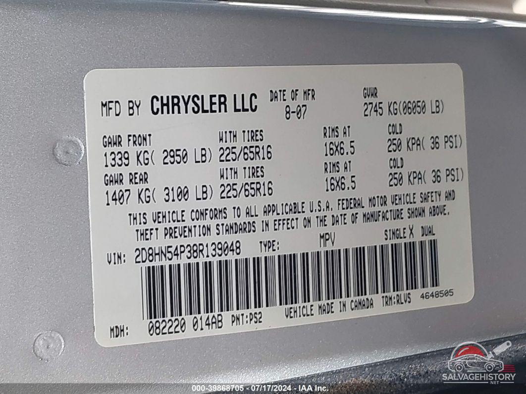 2D8HN54P38R139048 2008 DODGE GRAND CARAVAN photo no. 9