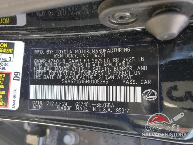 58AGZ1B16MU105385 2021 LEXUS ES350 photo no. 12