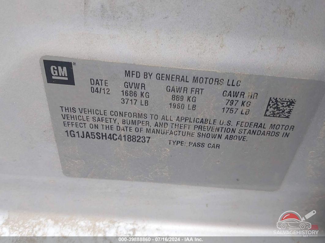 1G1JA5SH4C4188237 2012 CHEVROLET SONIC photo no. 9