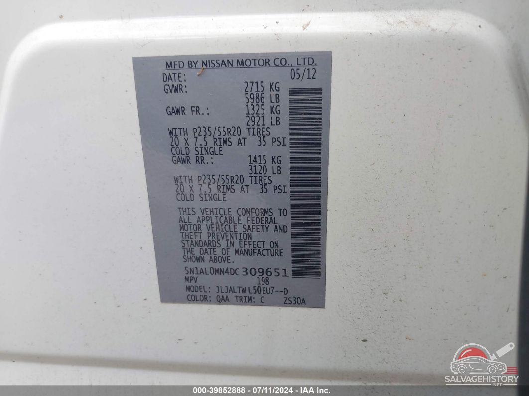 5N1AL0MN4DC309651 2013 INFINITI JX35 photo no. 9