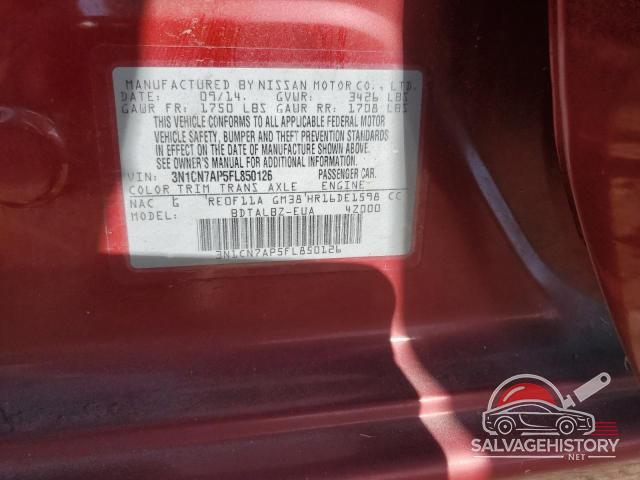 3N1CN7AP5FL850126 2015 NISSAN VERSA photo no. 12