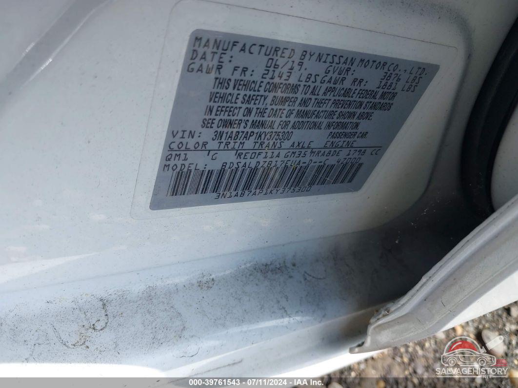 3N1AB7AP1KY375300 2019 NISSAN SENTRA photo no. 9