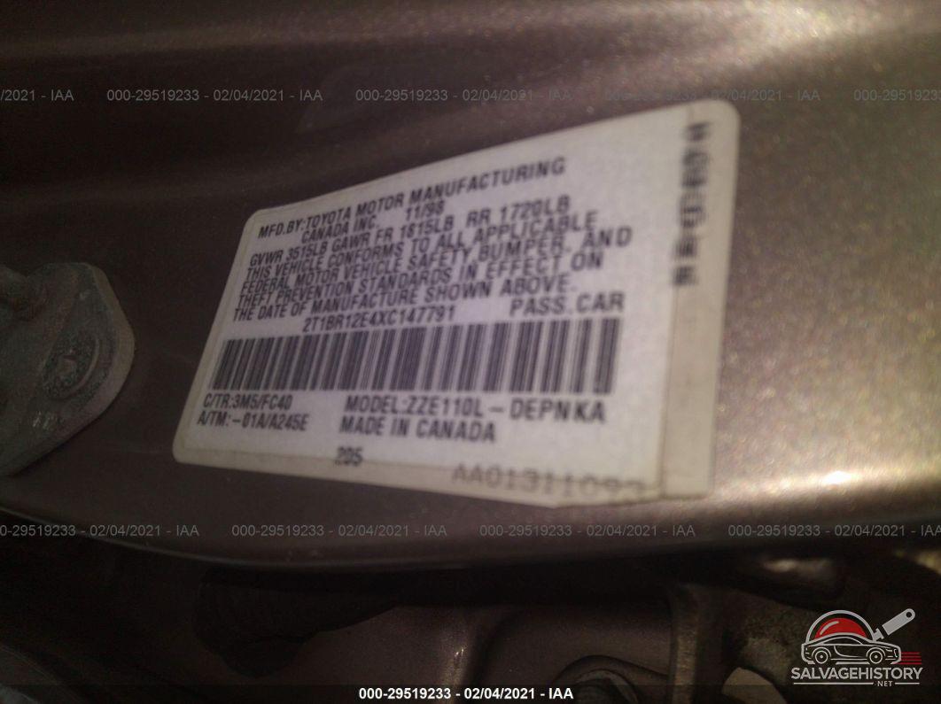 2T1BR12E4XC147791 1999 TOYOTA COROLLA photo no. 9