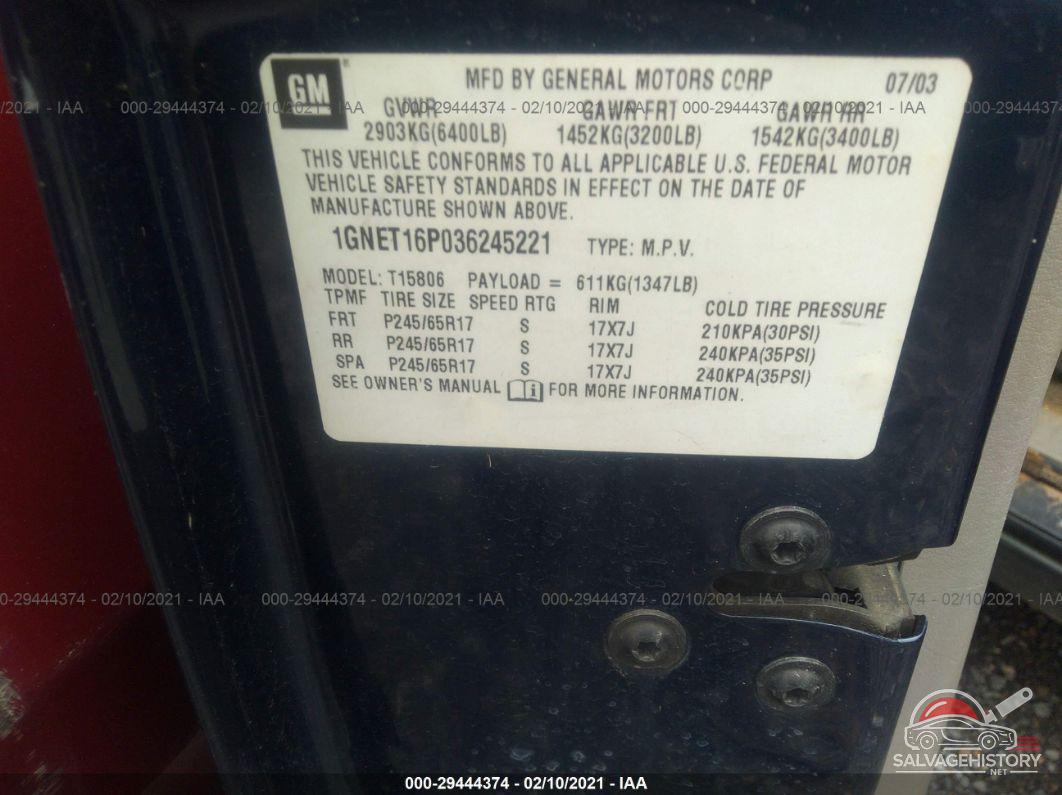 1GNET16P036245221 2003 CHEVROLET TRAILBLAZER photo no. 9