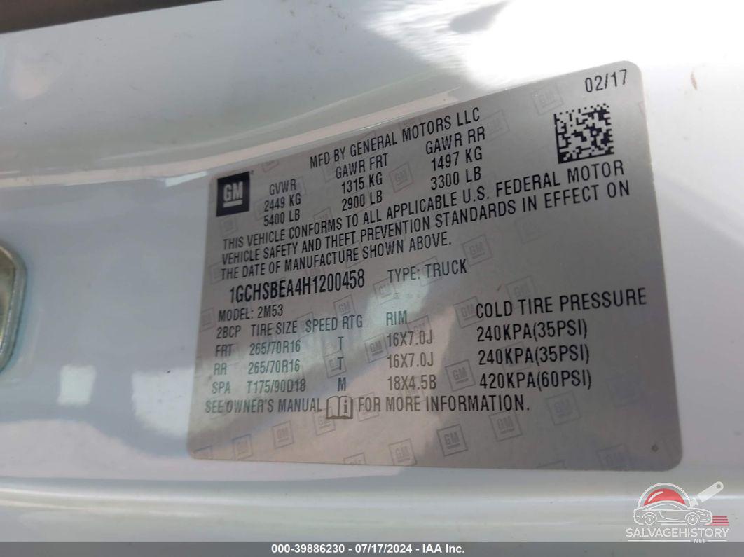 1GCHSBEA4H1200458 2017 CHEVROLET COLORADO photo no. 9