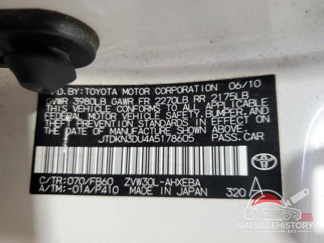 JTDKN3DU4A5178605 2010 TOYOTA PRIUS photo no. 12