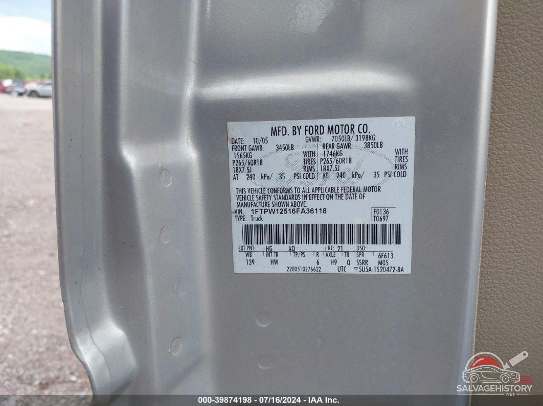 1FTPW12516FA36118 2006 FORD F-150 photo no. 9