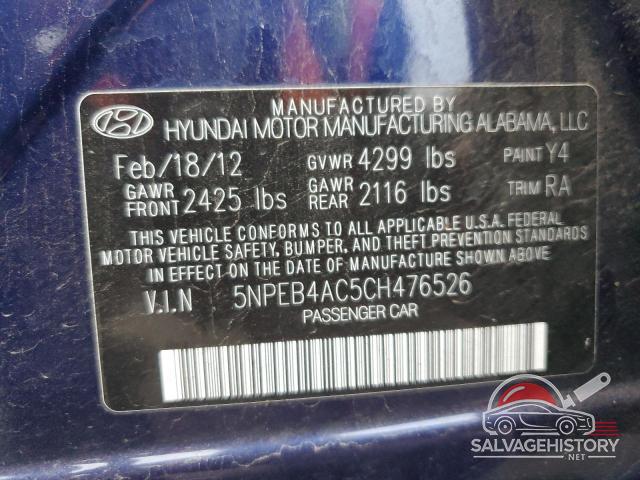 5NPEB4AC5CH476526 2012 HYUNDAI SONATA photo no. 12