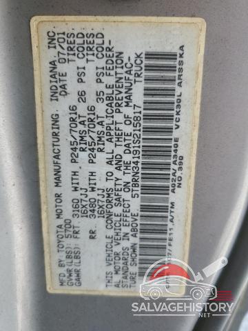 5TBRN34191S215817 2001 TOYOTA TUNDRA photo no. 12