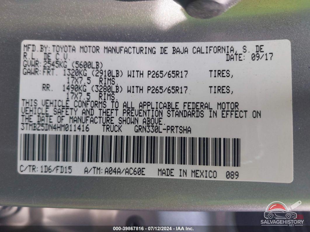 3TMBZ5DN4HM011416 2017 TOYOTA TACOMA photo no. 9