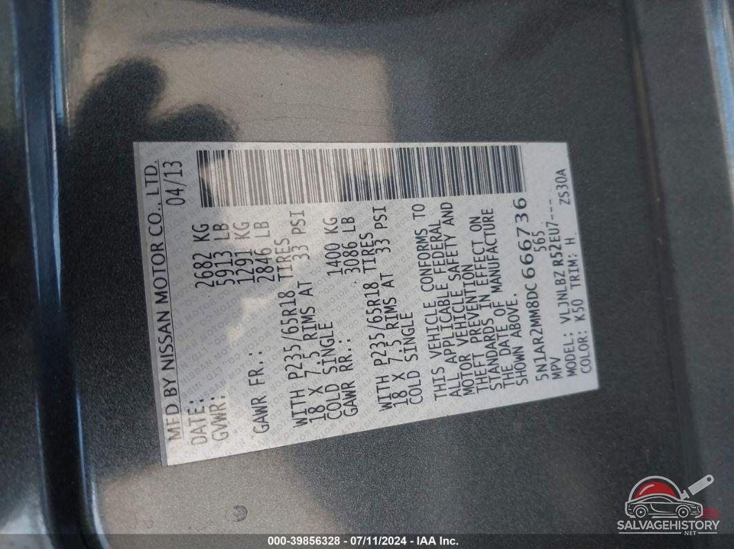 5N1AR2MM8DC666736 2013 NISSAN PATHFINDER photo no. 9