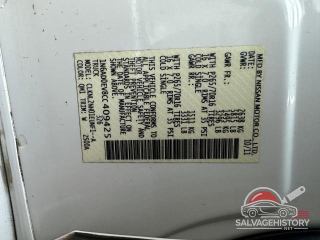 1N6AD0EV8CC409425 2012 NISSAN FRONTIER photo no. 10
