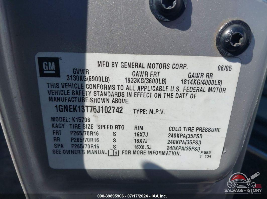 1GNEK13T76J102742 2006 CHEVROLET TAHOE photo no. 9