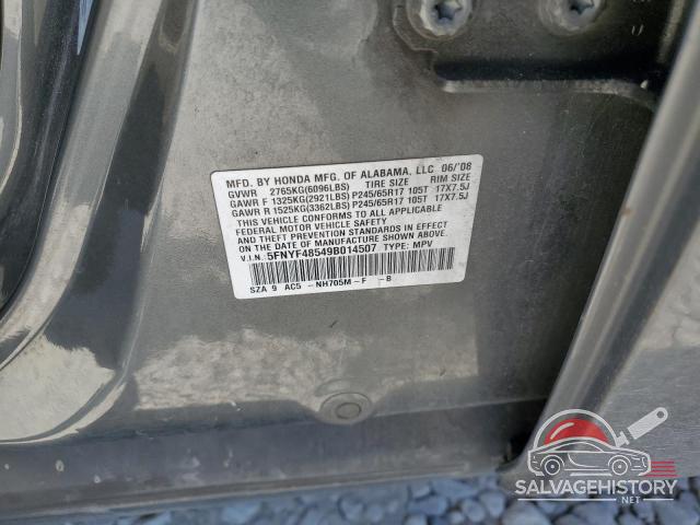 5FNYF48549B014507 2009 HONDA PILOT photo no. 12