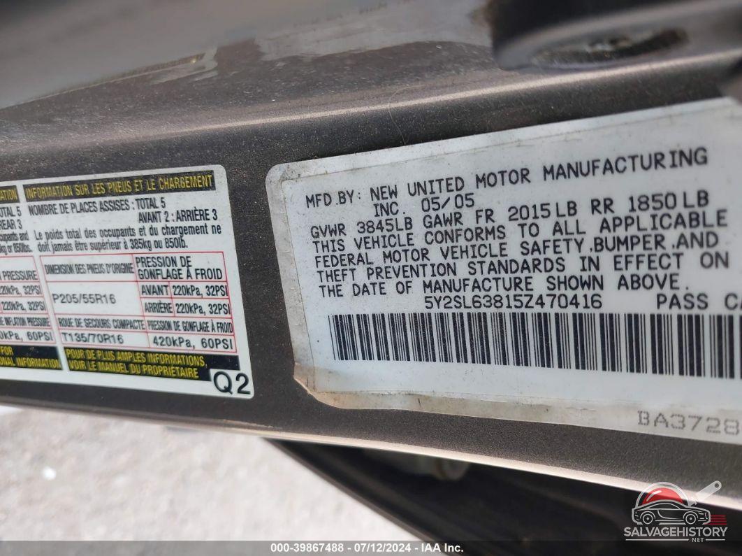 5Y2SL63815Z470416 2005 PONTIAC VIBE photo no. 9