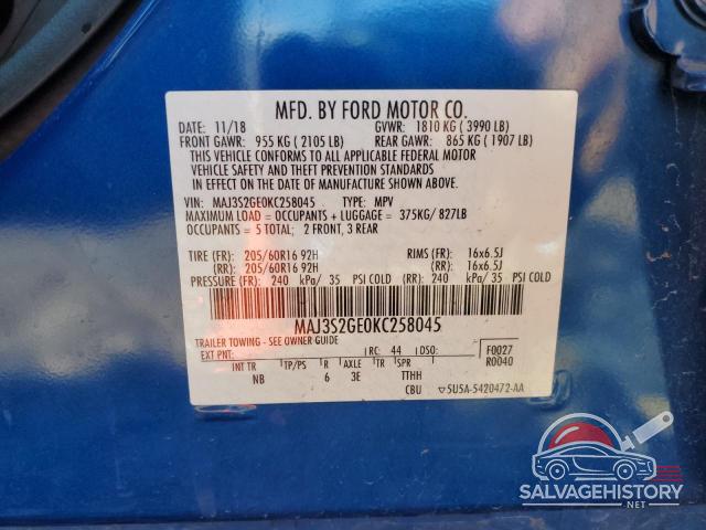 MAJ3S2GE0KC258045 2019 FORD ECOSPORT photo no. 13
