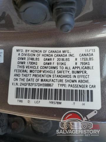 2HGFB2F57DH598867 2013 HONDA CIVIC photo no. 12