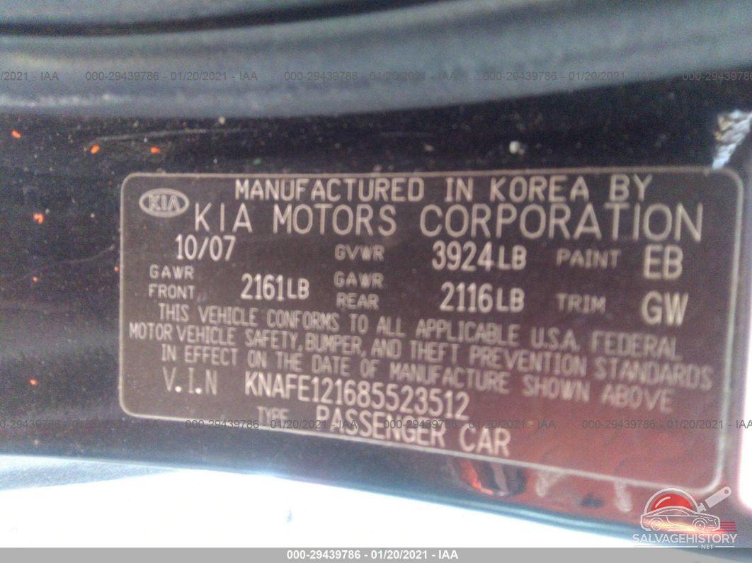 KNAFE121685523512 2008 KIA SPECTRA photo no. 9