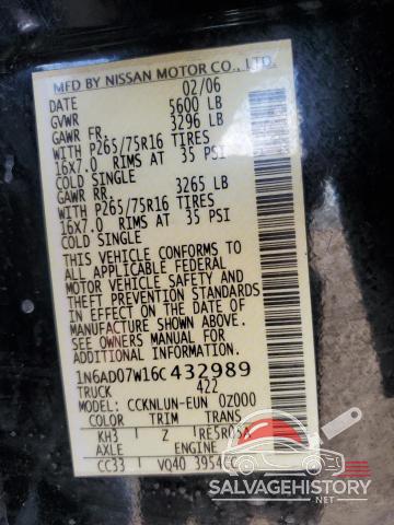 1N6AD07W16C432989 2006 NISSAN FRONTIER photo no. 12