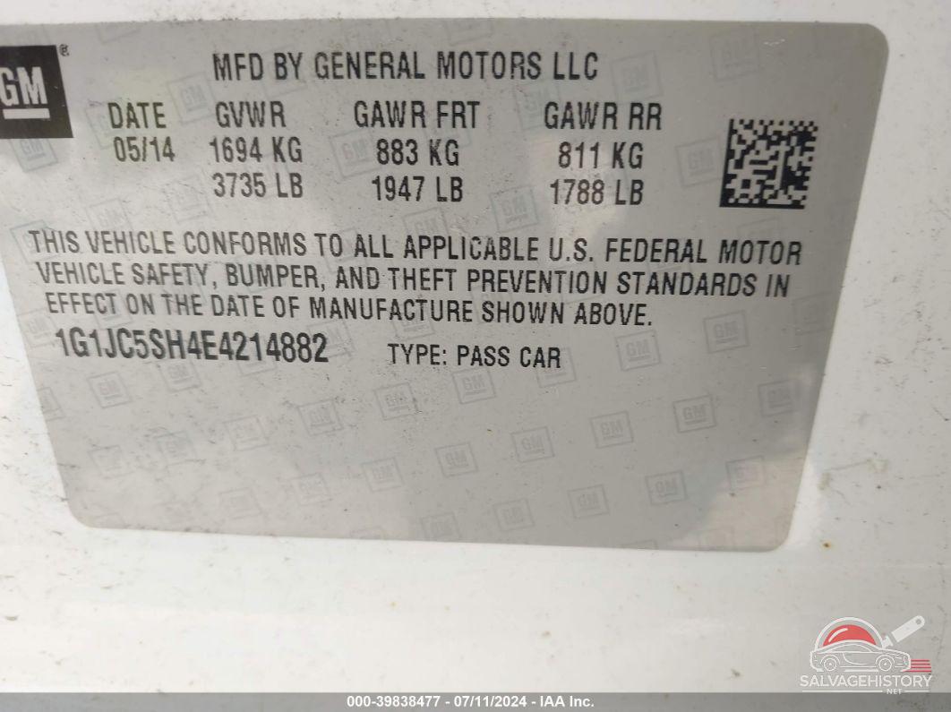 1G1JC5SH4E4214882 2014 CHEVROLET SONIC photo no. 9