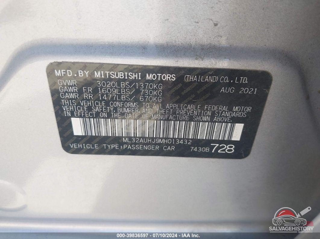 ML32AUHJ9MH013432 2021 MITSUBISHI MIRAGE photo no. 9