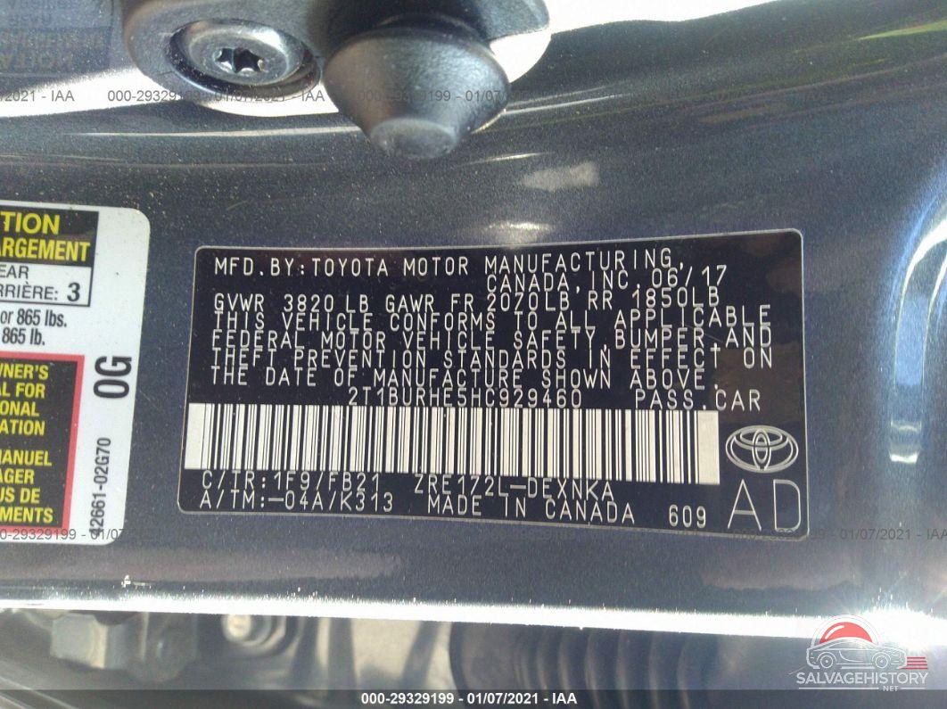 2T1BURHE5HC929460 2017 TOYOTA COROLLA photo no. 9