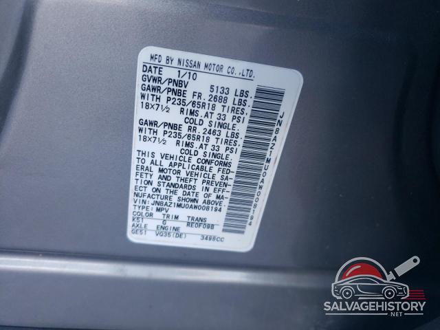 JN8AZ1MU0AW008194 2010 NISSAN MURANO photo no. 12