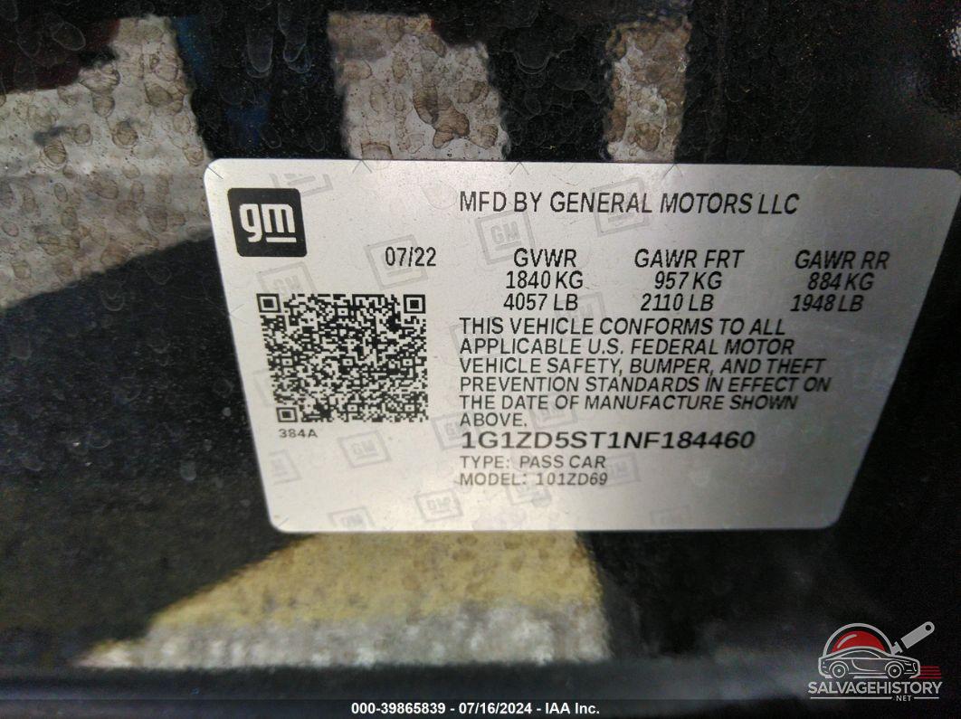 1G1ZD5ST1NF184460 2022 CHEVROLET MALIBU photo no. 9