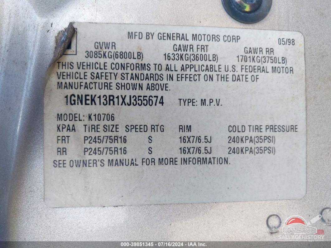 1GNEK13R1XJ355674 1999 CHEVROLET TAHOE photo no. 9