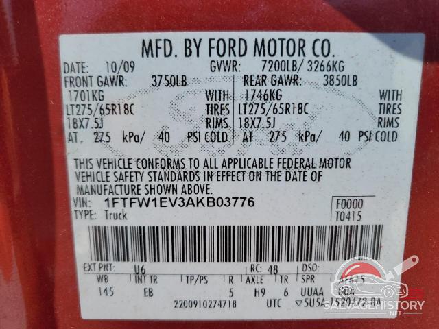 1FTFW1EV3AKB03776 2010 FORD F-150 photo no. 12