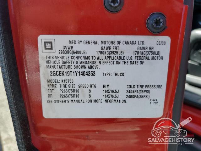 2GCEK19T1Y1404363 2000 CHEVROLET ALL Models photo no. 12
