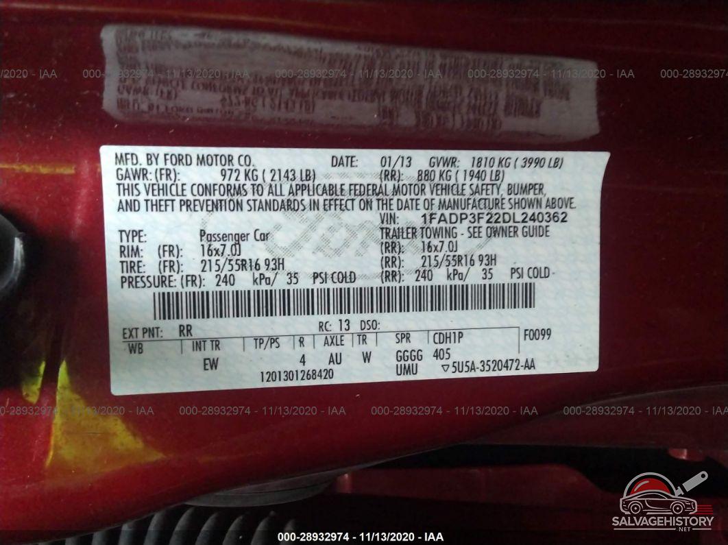 1FADP3F22DL240362 2013 FORD FOCUS photo no. 9