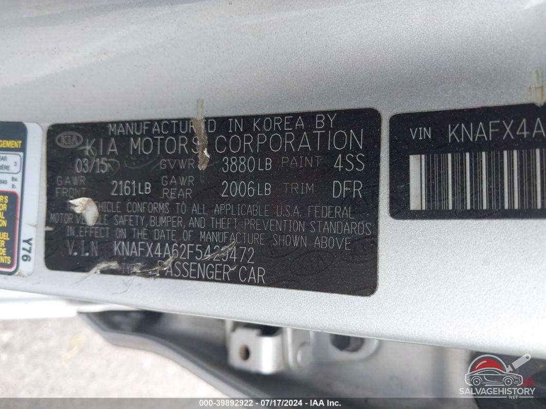 KNAFX4A62F5429472 2015 KIA FORTE photo no. 9