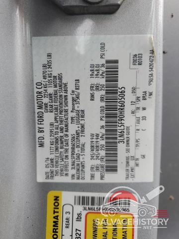 3LN6L5F90HR605065 2017 LINCOLN MKZ photo no. 12