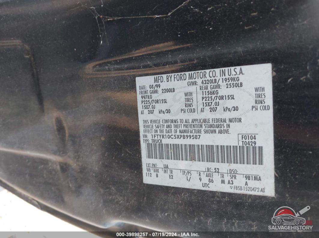1FTYR10C5XPB99587 1999 FORD RANGER photo no. 9