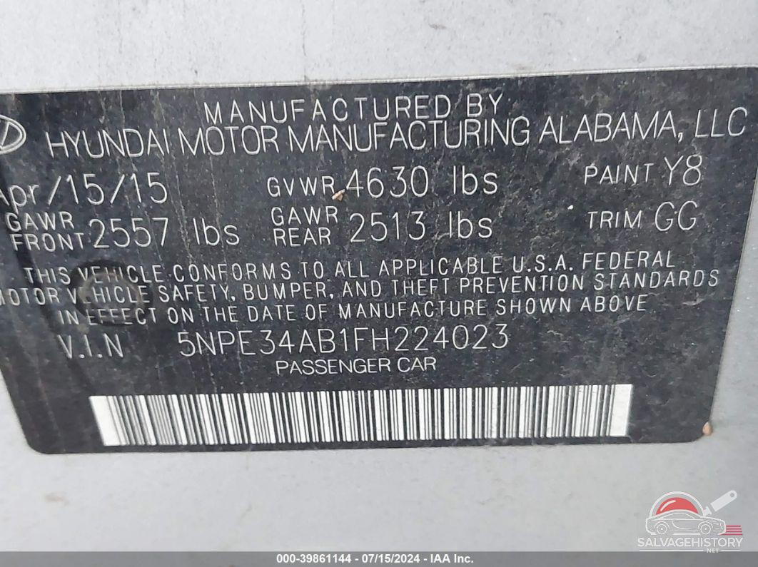 5NPE34AB1FH224023 2015 HYUNDAI SONATA photo no. 9