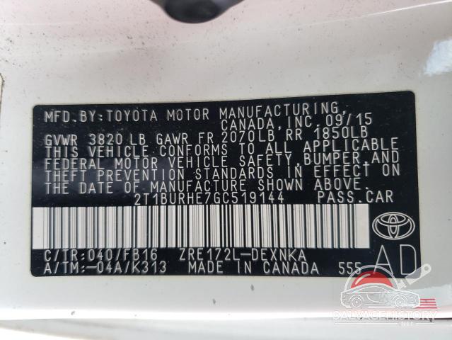2T1BURHE7GC519144 2016 TOYOTA COROLLA photo no. 12